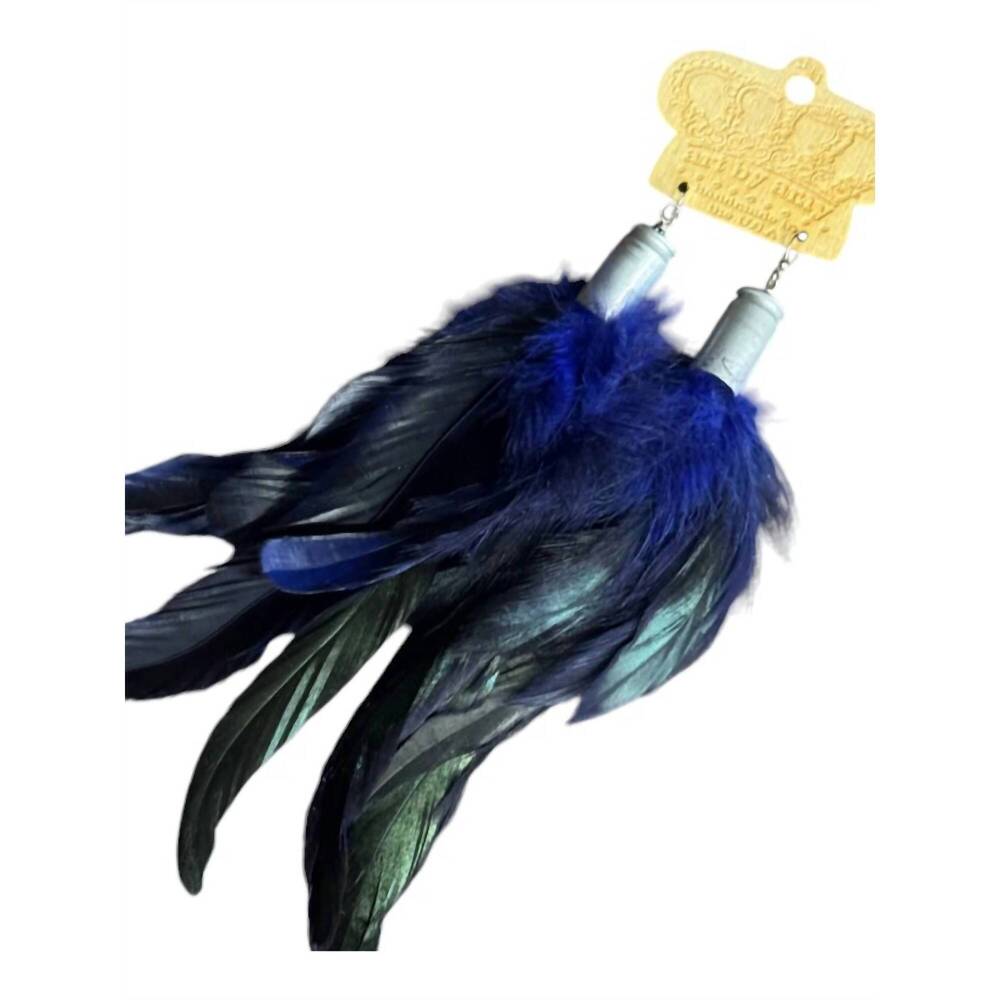 NEW ART BY AMY LABBE women's feathered earrings in dark blue